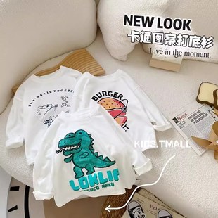 男女童圆领纯棉上衣长袖 2024春装 T恤 6岁中小儿童卡通内搭打底衫