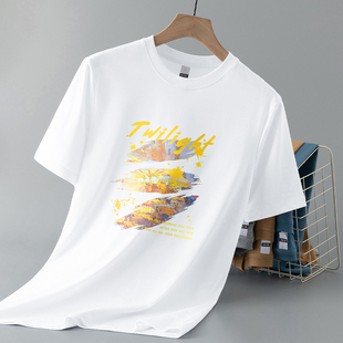 圆领上衣服液氨长绒棉白色体恤全棉半袖 230g重磅纯棉短袖 t恤男装