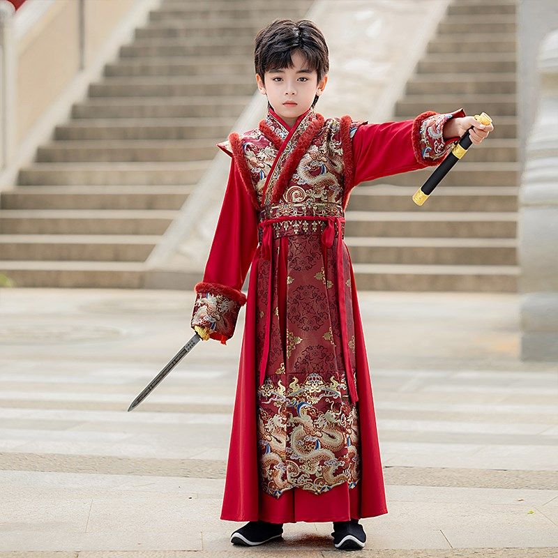 汉服男童冬款高端演出古装冬季加厚明制男孩侠客唐装古风2024新款