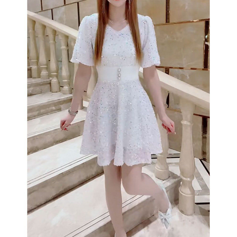 小个子亮片连衣裙女2025夏季新款时尚气质收腰显瘦设计感a字裙子,女装/女士精品,连衣裙,淘宝优惠券,粉丝福利购,淘宝优惠卷