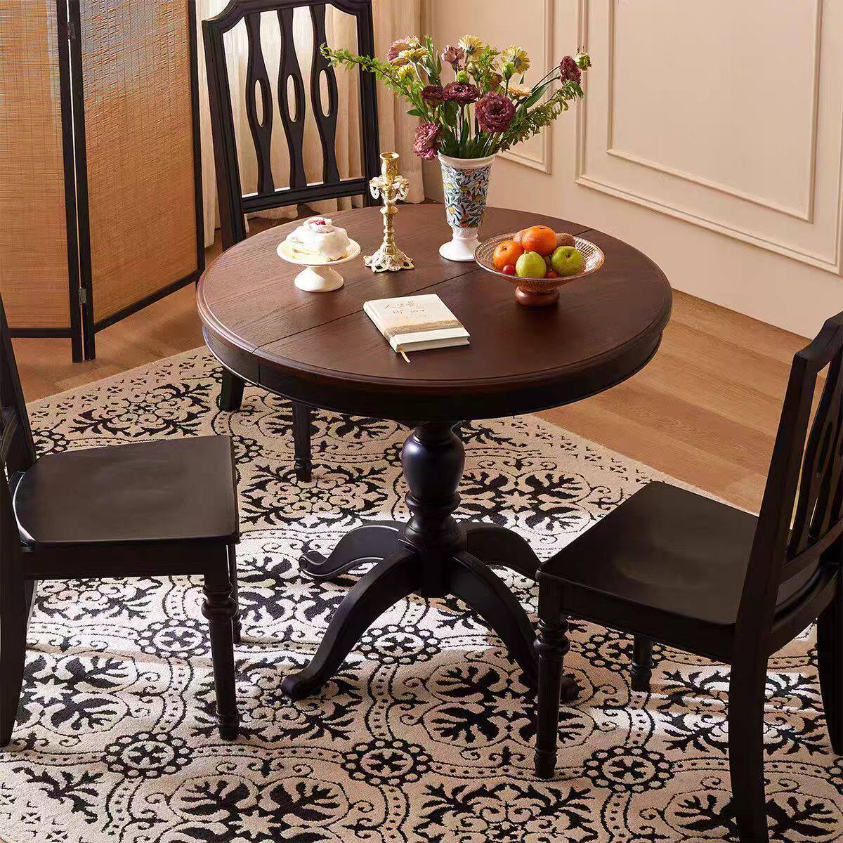 法式中古实木椭圆桌美式复古折叠伸缩餐桌小户型白蜡木家用饭桌