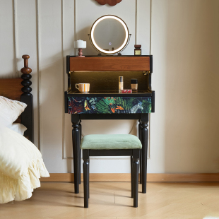 法式 中古风全实木梳妆台卧室小户型白蜡木带镜带灯化妆桌收纳桌