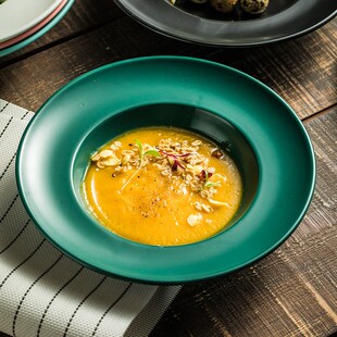 北欧草帽盘深盘西式酒店汤盘家用陶瓷草帽碗网红西餐意面盘沙拉盘