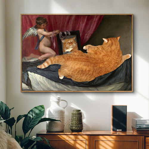 肥橘猫恶搞小众创意艺术北欧挂画文艺客餐厅背景装饰画酒店民宿画