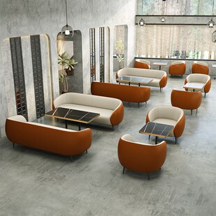 售楼处沙发休息区接待室咖啡店办公沙发三人位商务公司洽谈区沙发