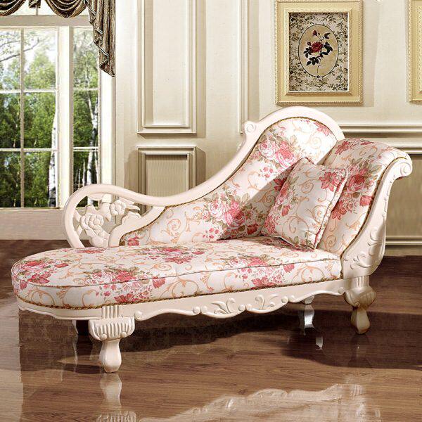 欧式布艺贵妃位沙发田园实木雕花客厅贵妃椅小户型房间美容院沙发