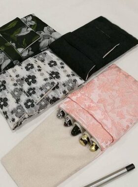 布邑新款浮雕刺绣笔袋五支装钢笔袋多支笔包便携式黑白色布收纳袋