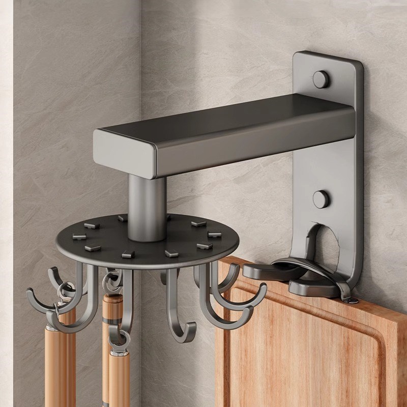 德国品质厨房旋转挂钩免打孔壁挂式置物架墙上厨具V收纳架锅铲菜