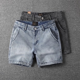美式复古水洗做旧牛仔短裤男夏季薄款三分裤潮牌水洗修身棉短裤男