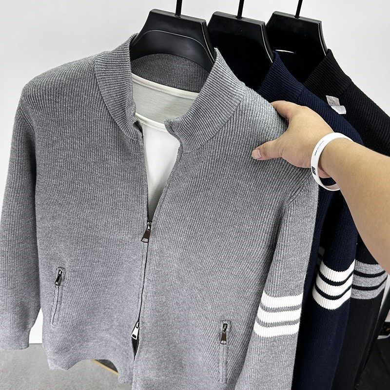 (双拉链)立领开衫男针织衫秋冬季厚款毛衣外套男装纯色夹克外穿,男装,针织衫/毛衣,淘宝优惠券,粉丝福利购,淘宝优惠卷
