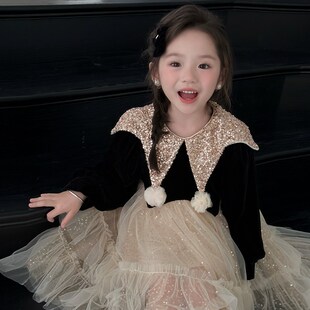 女童高级感连衣裙2025秋冬装 儿童洋气新年裙女宝宝生日礼服公主裙