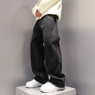 有术国潮复古水洗直筒牛仔裤男春秋时尚百搭宽松流行阔腿长裤子