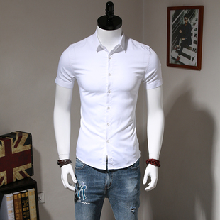 衬衫 短袖 男士 商务休闲韩版 白衬衣潮 2021夏季 纯色青年帅气男装 新款