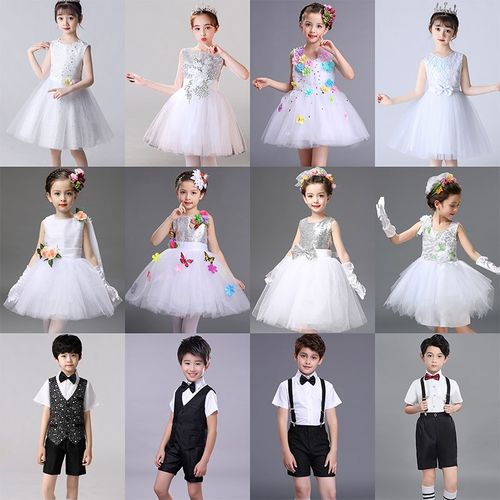 六一儿童演出服男女童白色蓬蓬纱裙公主裙幼儿园舞蹈大合唱表演服