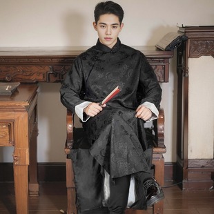 话剧相声服装 黑色提花长袍唐装 马褂男中国风长衫 中式 戏服大褂 男款