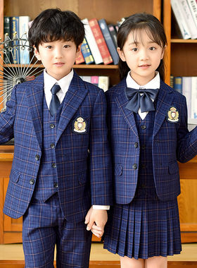 西装班服春秋冬季格子英伦风韩版儿童装小学生校服套装幼儿园园服