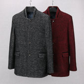 粗面毛巾绒双层厚款 男士 超修身 冬季 韩版 西服单排三扣秋冬无领外套