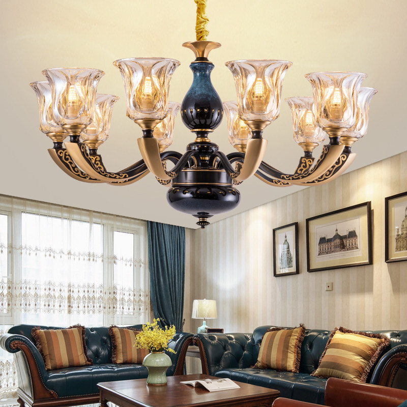 全铜美式客厅吊灯餐厅欧式奢华大气陶瓷铜灯豪华别墅卧室复古灯具,家装灯饰光源,客厅吊灯,淘宝优惠券,粉丝福利购,淘宝优惠卷