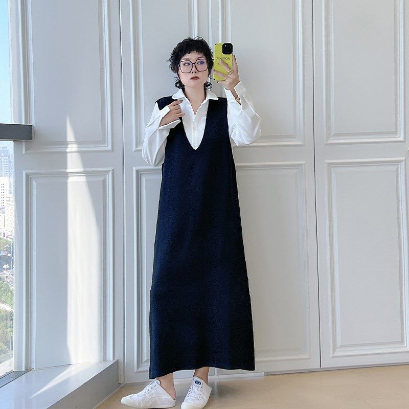 气质毛衣连衣裙子大码女装200斤胖mm叠穿V领宽松纸片人针织背心裙,女装/女士精品,常规大码外套,淘宝优惠券,粉丝福利购,淘宝优惠卷
