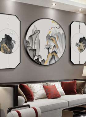 新中式禅意客厅三联画沙发背景墙装饰画饭店餐厅包间挂画花鸟壁画