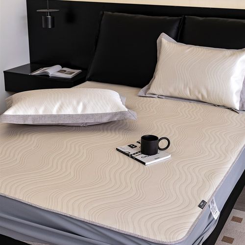 轻奢高端款夏季冰丝凉席三件套水波纹印花可折叠水洗床笠款空调席