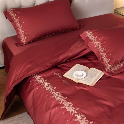 红色新婚嫁欧式刺绣100支长绒棉婚庆四件套喜被纯棉床单结婚床品