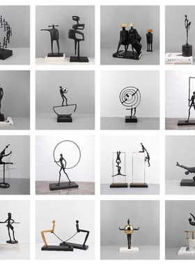 现代轻奢金属人物艺术摆件电视柜样板间售楼处客厅玄关家居装饰品