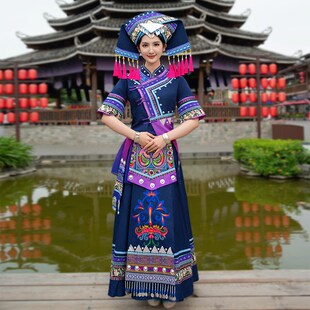 壮族服装女广西三月三少数民族服饰成人刺绣长裙盛装舞蹈演出衣服