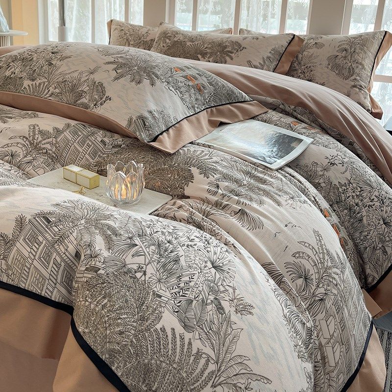 轻奢风A类200支加厚全棉磨毛四件套秋冬保暖被套床单纯棉床笠床品