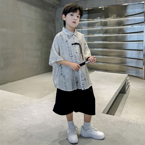 男童夏装唐装套装2024新款潮儿童短袖汉服中国风男孩古装夏季炸街