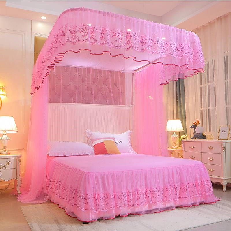 新款2023加粗U型轨道蚊帐家用双人导轨婚庆15m18床三开门公主风