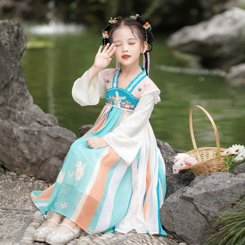 汉服女童夏款儿童古装春秋夏超仙气古风连衣裙小女孩唐装春季中袖