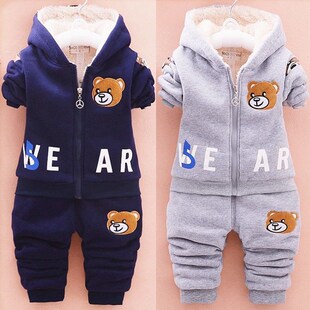 宝宝秋冬装加绒套装0-1男童冬季棉服2婴儿3小童到4岁小孩加厚卫衣