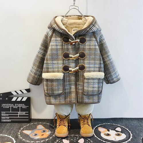 儿童中长款毛呢大衣21冬季新品男女童洋气加绒小宝宝加厚呢子外套