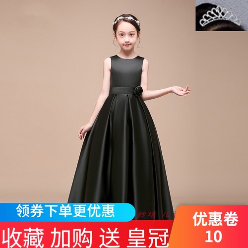 儿童公主裙礼服高端洋气黑色钢琴走秀女童毕业合唱演出服中国风红