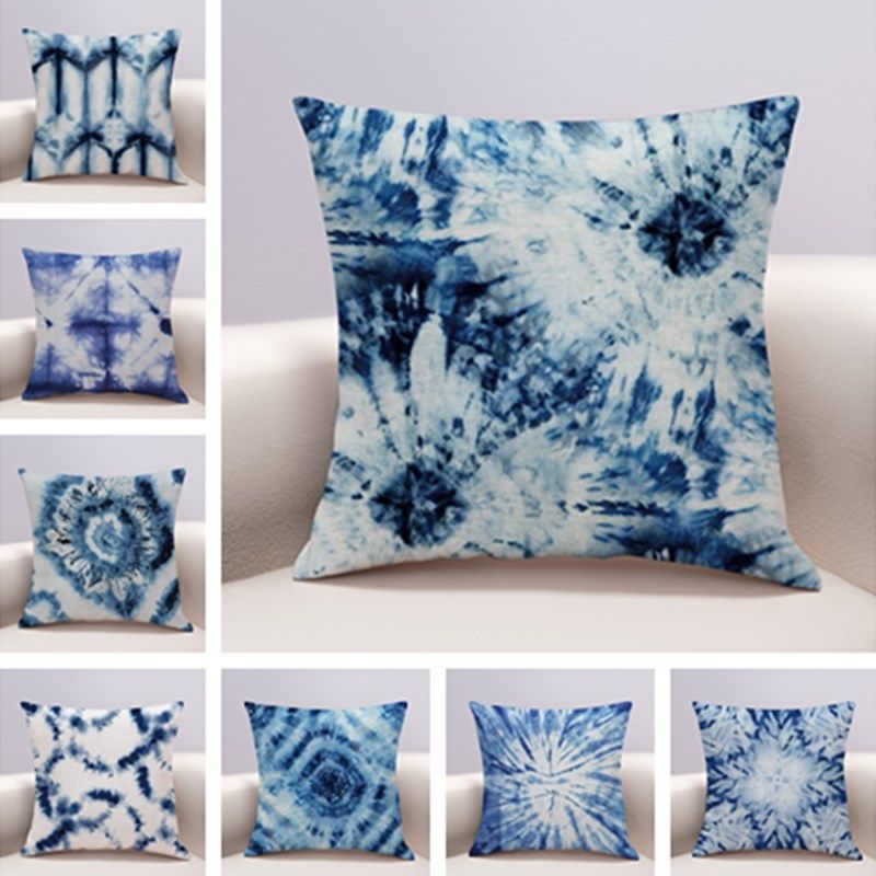 蓝色扎染亚麻抱枕套手工植物染纯棉沙发靠垫客栈装饰民宿靠枕套,居家布艺,抱枕被,淘宝优惠券,粉丝福利购,淘宝优惠卷