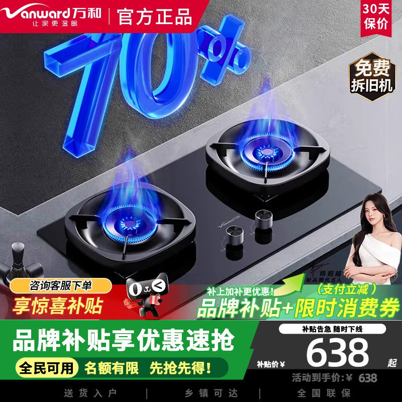 万和G6L50天然气燃气灶5.2kW猛火70%热效率嵌入式家用煤气双炉具