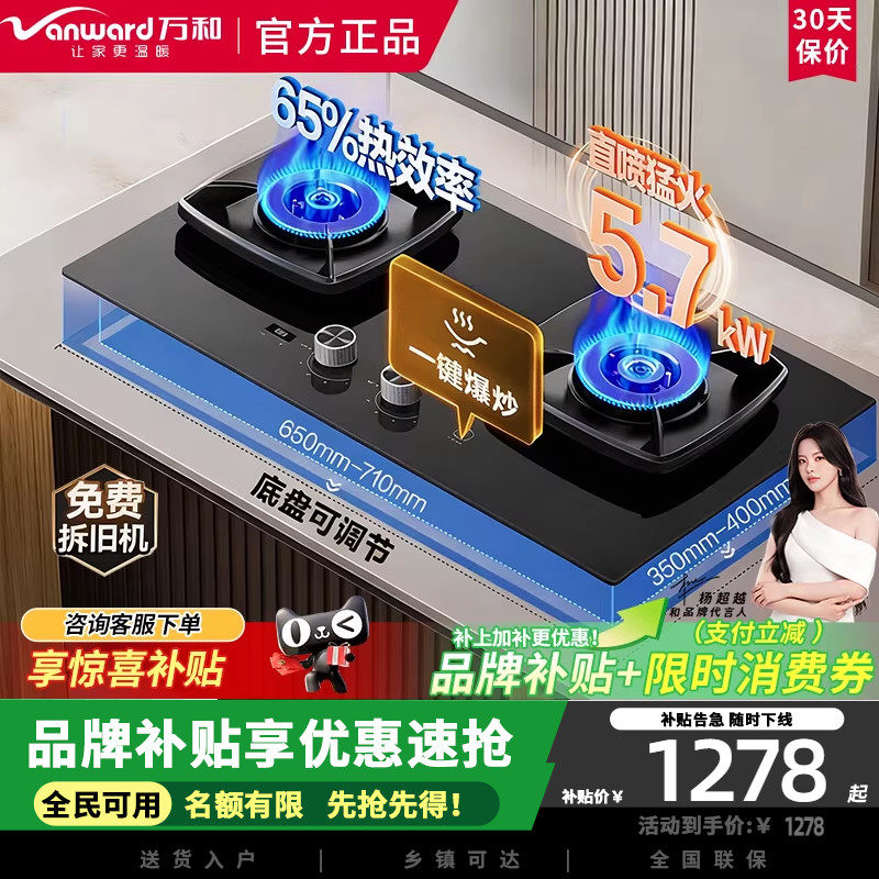 万和S5L55智能定时燃气灶 5.7kw双灶防爆加厚嵌入式家用正品