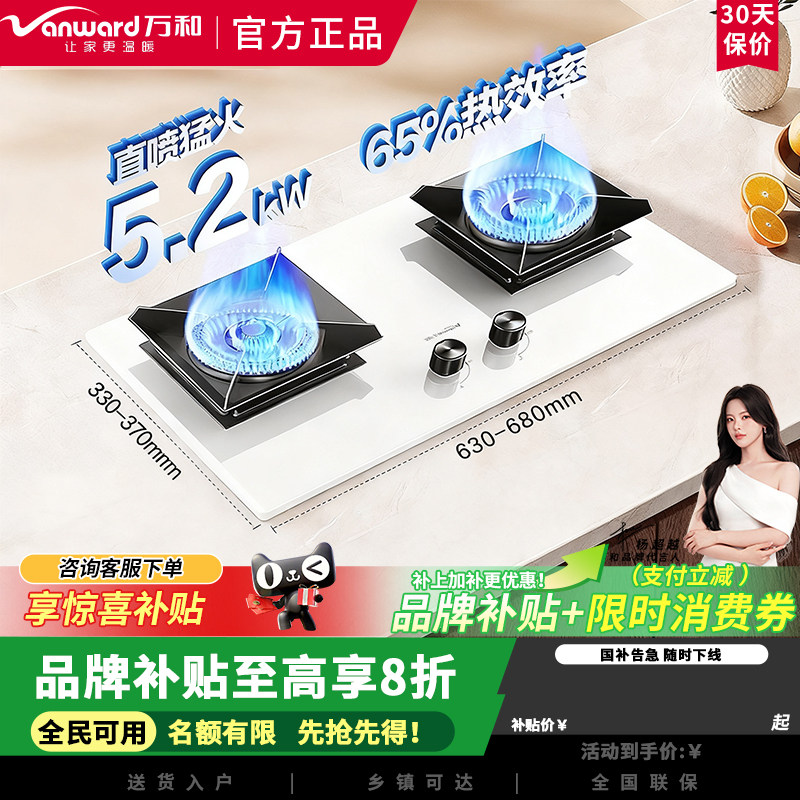 万和白露C5L90W(Z1)白晶面板天然气燃气灶5.2kW嵌入式家用双炉