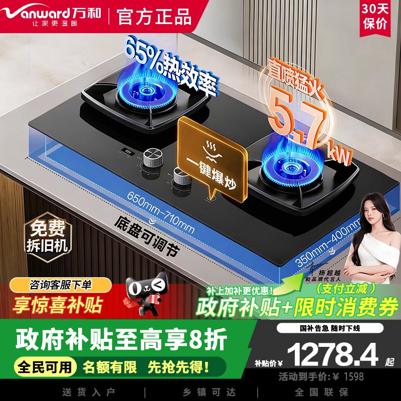 万和S5L55智能定时燃气灶 5.7kw双灶防爆加厚嵌入式家用正品