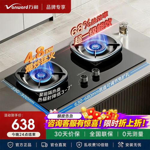 万和G6L50天然气燃气灶5.2kW猛火70%热效率嵌入式家用煤气双炉具