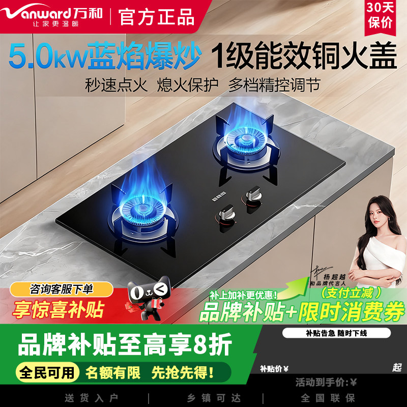 万和ML06天然气煤气罐燃气灶双灶嵌入式钢化玻璃5KW猛火熄火保护