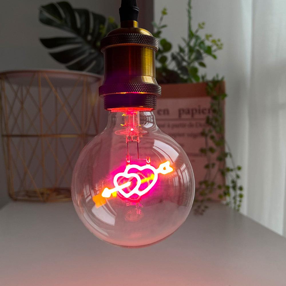 艺术装饰灯复古灯泡G95丘比特一箭穿心吊灯灯泡可调光3W粉色灯泡