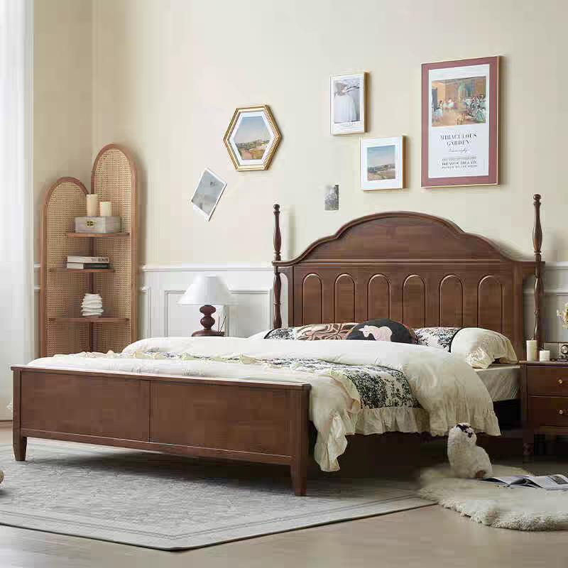 法式复古实木床家用主卧1米8婚床黑色1.5m双人床架中古风床美式床