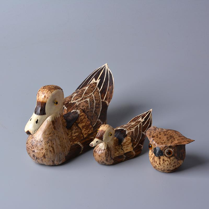 僮烨竹木制品动物模型家居装饰品摆件工艺品茶几玩具摆设道具鸭