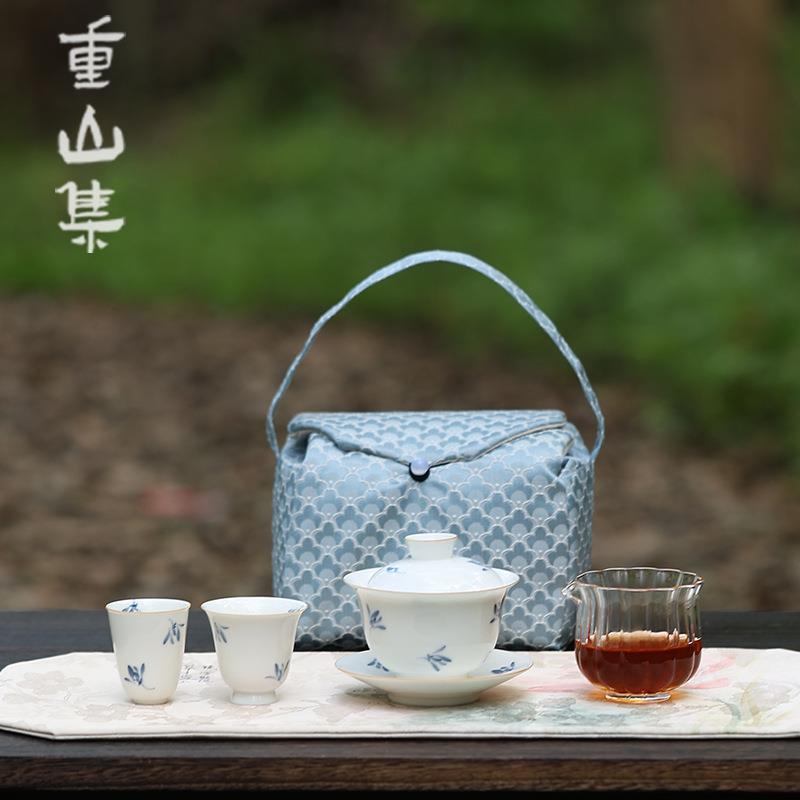 中式旅行茶具收纳包户外出便携一壶二杯一公道杯茶事包茶壶盖碗套图片