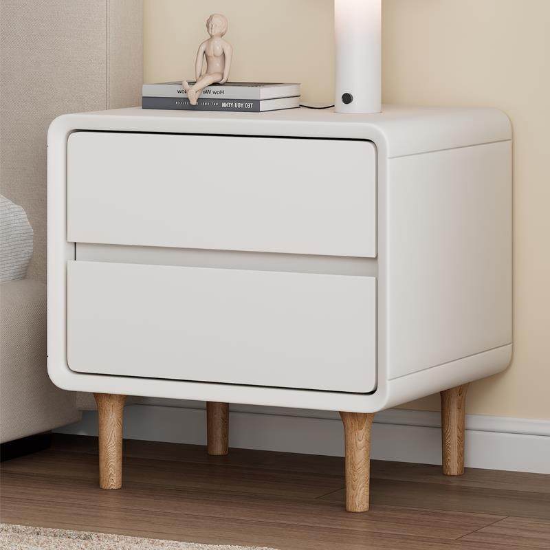 7K新款圆形烤漆床头柜实木极简奶油风轻奢简约现代卧室小型床边柜