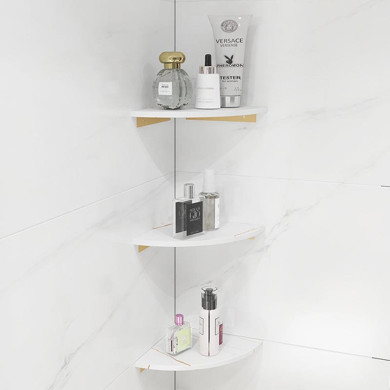 06YM卫生间大理石岩板置物架免打孔浴室转角壁挂不锈钢厕所三角扇