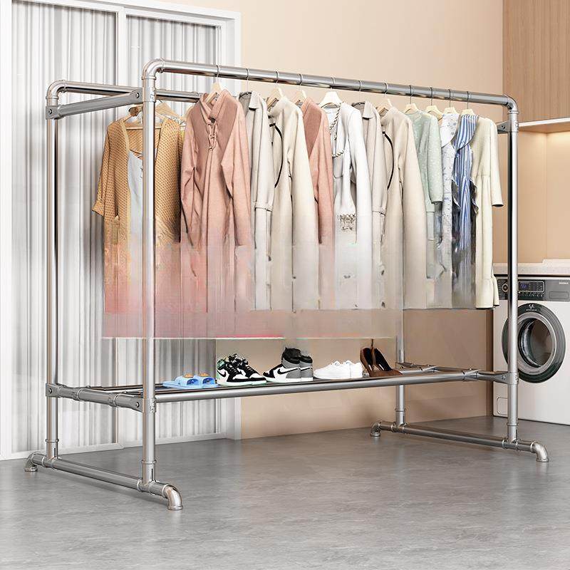 镀锌钢管晾衣架落地家用挂衣简易双杆水管晒被室外凉衣架阳台家用