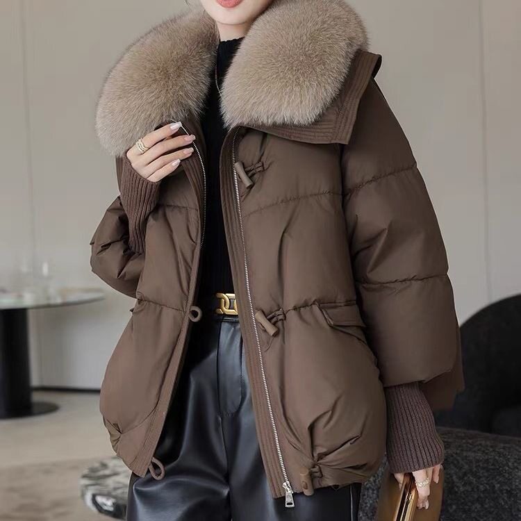 2025冬季新款羽绒棉服女短款洋气韩版宽松棉衣女超大毛领加厚
